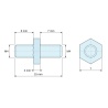 Disegno quotato 2 mm / 6 / 7 mm, Distanziatore esagonale filettato maschio/maschio acciaio zincato blu M4 - 7 mm apertura chiave, gambi da 6 e 7 mm