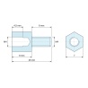 Disegno quotato 8 mm / 8 mm, Distanziatore esagonale filettato maschio/femmina acciaio zincato senza piombo M4 - 7 mm apertura chiave