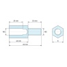 Disegno quotato 14 mm / 10 mm, Distanziatore esagonale filettato maschio/femmina acciaio zincato senza piombo M5 - 8 mm apertura chiave
