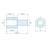 Disegno quotato 15 mm / 14 mm, Distanziatore esagonale filettato maschio/femmina acciaio zincato blu senza piombo M8 - 13 mm apertura chiave
