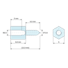 Disegno quotato 6,8 mm / 6,5 mm, Distanziatore esagonale filettato autofilettante acciaio zincato M2,5 / ST2,6 - chiave da 5 mm