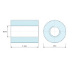Disegno quotato 6 mm, Distanziatore tondo filettato femmina/femmina in poliacetale POM bianco UL94-HB M2,5 - Ø5 mm