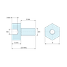Disegno quotato 5 mm / 8 mm, Distanziatore esagonale filettato maschio/femmina in poliammide PA6.6 M3 / M4 - chiave da 8 mm