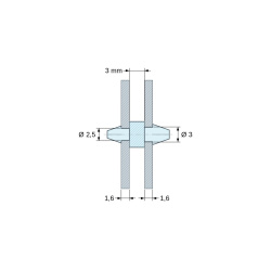 Supporto PCB a doppio scatto, poliammide PA6.6 nera UL94-HB, PCB Ø2,5 mm 1,6 mm / telaio Ø3 mm 1,6 mm