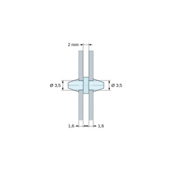 Supporto PCB a doppio scatto, poliammide PA6.6 naturale UL94-V2, foro PCB Ø3,5 mm, PCB 1,6 mm