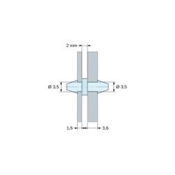 Supporto PCB a doppio scatto, poliammide PA6.6 naturale UL94-V2, PCB Ø3,5 mm 1,6 mm / telaio Ø3,5 mm 3,6 mm