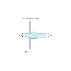 Supporto PCB a scatto, gambo filettato M4, poliammide PA6.6 naturale UL94-V0, foro PCB Ø4 mm, PCB 1,6 mm