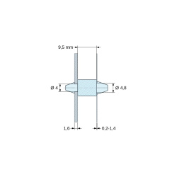 Supporto PCB a doppio scatto, poliammide PA6.6 naturale UL94-V2, PCB Ø4 mm 1,6 mm / telaio Ø4,8 mm 0,2–1,4 mm