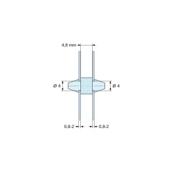 Supporto PCB a doppio innesto, PA6.6 naturale, UL94-V2, foro PCB Ø4 mm, spessore PCB 0,8–2 mm
