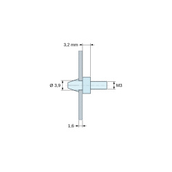 Supporto per circuito stampato a scatto, filettato M3, nylon PA6.6 naturale UL94-V2, foro Ø3,9 mm, circuito 1,6 mm