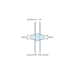 Supporto PCB a doppio innesto, Policarbonato PC, nero, UL94-V2, PCB Ø6,4/1,4-2,4 mm / CH Ø6,4/1,2-2,4 mm