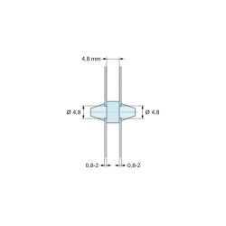Supporto PCB a doppio innesto, PA6.6 naturale, UL94-V2, foro PCB Ø4,8 mm, spessore PCB 0,8–2 mm
