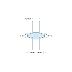 Supporto PCB a doppio innesto, PA6.6 naturale, UL94-V2, foro PCB Ø3,2 mm, spessore PCB 0,8–2 mm