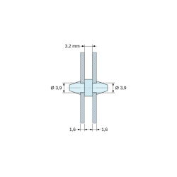 Supporto PCB a doppio innesto, PA6.6 naturale, UL94-V2, foro PCB Ø3,9 mm, spessore PCB 1,6 mm