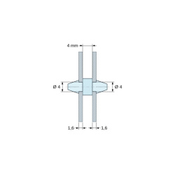 Supporto PCB a doppio innesto, PA6.6 naturale, UL94-V2, foro PCB Ø4 mm, spessore PCB 1,6 mm