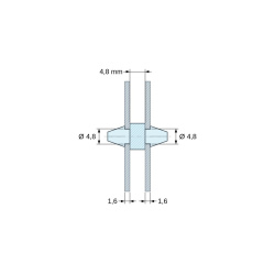 Supporto PCB a doppio innesto, PA6.6 naturale, UL94-V2, foro PCB Ø4,8 mm, spessore PCB 1,6 mm