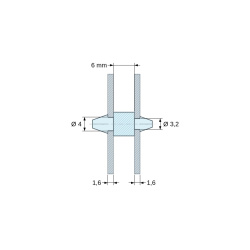 Supporto PCB a doppio innesto, Poliammide PA6.6, nera, UL94-HB, PCB Ø4/1,6 mm / CH Ø3,2/1,6 mm