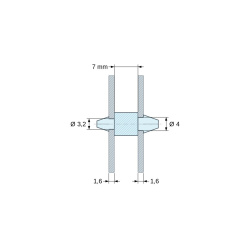 Supporto PCB a doppio innesto, Poliammide PA6.6, nera, UL94-HB, PCB Ø3,2/1,6 mm / CH Ø4/1,6 mm