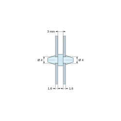 Supporto PCB a doppio innesto, PA6.6 nero, UL94-HB, foro PCB Ø4 mm, spessore PCB 1,6 mm