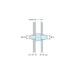 Supporto PCB a doppio innesto, Poliammide PA6.6, nera, UL94-HB, PCB Ø2,5/1,7 mm / CH Ø3/1,2 mm