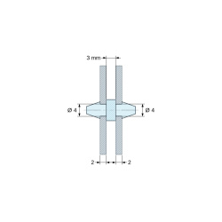 Supporto PCB a doppio innesto, PA6.6 nero, UL94-HB, foro PCB Ø4 mm, spessore PCB 2 mm