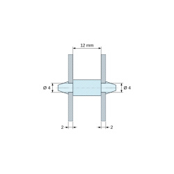 Supporto PCB a doppio innesto, PA6.6 naturale, UL94-HB, foro PCB Ø4 mm, spessore PCB 2 mm