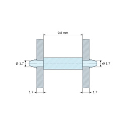Supporto PCB a doppio innesto, PA6.6 naturale, UL94-V2, foro PCB Ø1,7 mm, spessore PCB 1,7 mm
