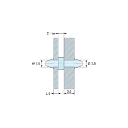 Supporto PCB a doppio innesto, Poliammide PA6.6, naturale, UL94-V2, PCB Ø2,5/1,6 mm / CH Ø2,5/3,6 mm