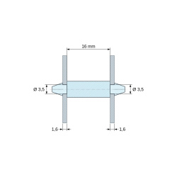 Supporto PCB a doppio innesto, PA6.6 naturale, UL94-V0, foro PCB Ø3,5 mm, spessore PCB 1,6 mm