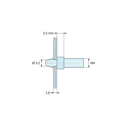 Supporto per circuito stampato a scatto, filettato M4, nylon PA6.6 naturale UL94-V2, foro Ø3,2 mm, circuito 1,6 mm