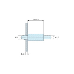 Supporto per circuito stampato a scatto, filettato M2,5, nylon PA6.6 nero UL94-HB, foro Ø3 mm, circuito 1,6 mm