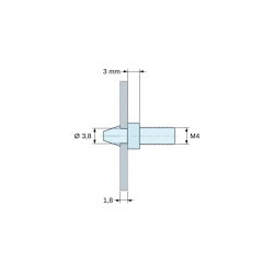 Supporto per circuito stampato a scatto, filettato M4, nylon PA6.6 nero UL94-HB, foro Ø3,8 mm, circuito 1,8 mm