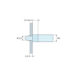 Supporto per circuito stampato a scatto, filettato M4, nylon PA6.6 naturale UL94-V2, foro Ø2,5 mm, circuito 1,6 mm