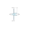 Disegno quotato 7 mm, Supporto PCB a scatto, filettatura interna M4, poliammide PA6.6 nera UL94-HB, foro PCB Ø4 mm, PCB 1,6 mm