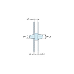 Disegno quotato 3,5 mm, Supporto PCB a doppio innesto, Poliammide PA6.6, naturale, UL94-V2, PCB Ø4/1,6 mm / CH Ø4,8/0,8–2 mm
