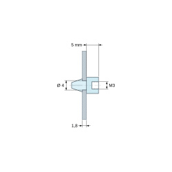 Disegno quotato 5 mm, Supporto per circuito stampato a scatto, con filettatura interna M3, nylon PA6.6 nero UL94-HB, foro Ø4 mm, circuito 1,8 mm