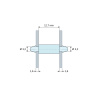 Disegno quotato 12,7 mm, Supporto PCB a doppio innesto, PA6.6 naturale, UL94-V0, foro PCB Ø3,2 mm, spessore PCB 1,6 mm