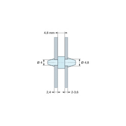 Disegno quotato 4,8 mm, Supporto PCB a doppio innesto, Poliammide PA6.6, naturale, UL94-V2, PCB Ø4/2,4 mm / CH Ø4,8/2–3,6 mm