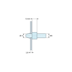 Disegno quotato 5 mm, Supporto per circuito stampato a scatto, filettato M4, nylon PA6.6 nero UL94-HB, foro Ø4 mm, circuito 1,8 mm