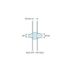Disegno quotato 4,8 mm, Supporto PCB a doppio innesto, Poliammide PA6.6, naturale, UL94-V2, PCB Ø4/0,8–2 mm / CH Ø4,8/0,8–2 mm