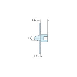 Disegno quotato 6,4 mm, Supporto per circuito stampato a scatto per vite autofilettante Ø3,5, nylon PA6.6 naturale UL94-V0, foro Ø4 mm, circuito 1,6 mm