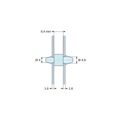 Disegno quotato 6,4 mm, Supporto PCB a doppio innesto, Poliammide PA6.6, naturale, UL94-V2, PCB Ø4/1,6 mm / CH Ø4,8/1,6 mm