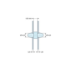 Disegno quotato 4,8 mm, Supporto PCB a doppio innesto, PA6.6 naturale, UL94-V2, foro PCB Ø4,8 mm, spessore PCB 1,6 mm