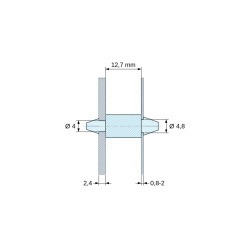 Disegno quotato 12,7 mm, Supporto PCB a doppio innesto, Poliammide PA6.6, naturale, UL94-V2, PCB Ø4/2,4 mm / CH Ø4,8/0,8–2 mm