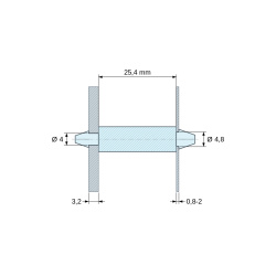 Disegno quotato 25,4 mm, Supporto PCB a doppio innesto, Poliammide PA6.6, naturale, UL94-V2, PCB Ø4/3,2 mm / CH Ø4,8/0,8–2 mm