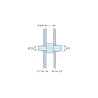 Disegno quotato 4 mm, Supporto PCB a doppio innesto, Poliammide PA6.6, nera, UL94-HB, PCB Ø2,5/1,7 mm / CH Ø3/1,2 mm
