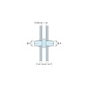 Disegno quotato 3 mm, Supporto PCB a doppio innesto, PA6.6 nero, UL94-HB, foro PCB Ø4 mm, spessore PCB 2 mm