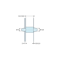 Disegno quotato 11,4 mm, Supporto PCB a doppio innesto, Poliammide PA6.6, naturale, UL94-V2, PCB Ø4/2 mm / CH Ø4,8/0,5–2,3 mm