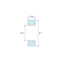 Disegno quotato 2 mm, Distanziale liscio svasato su entrambi i lati, PA6 GV25 nero UL94-HB, Ø4,1/7 mm, M4