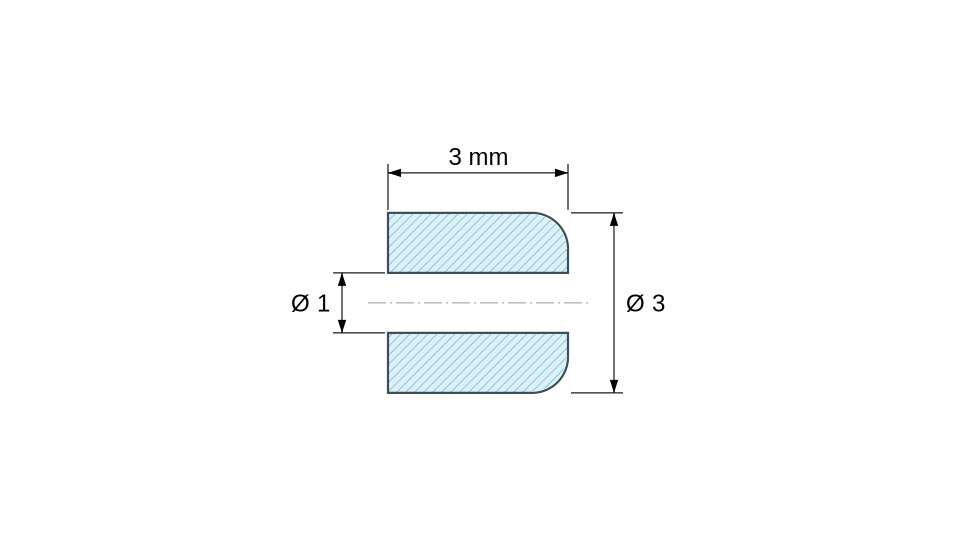 Distanziatore liscio in ceramica C221 Ø1x3mm, un’estremità arrotondata